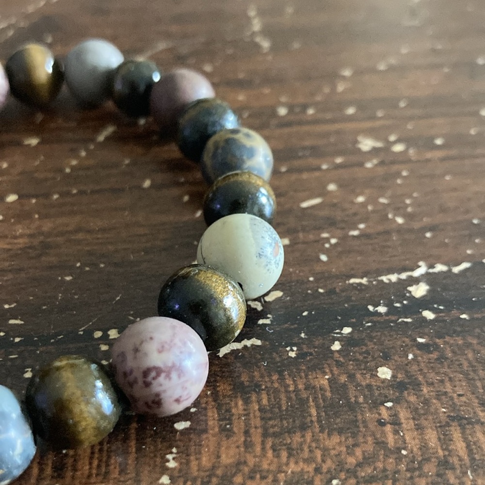 Men's or Women's Multicolored Beaded Stone and Wood Bracelet Unisex